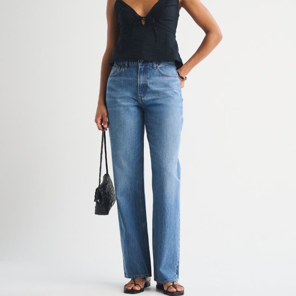 Abercrombie Curve Love High Rise Loose Jean, medium blue, size 24L